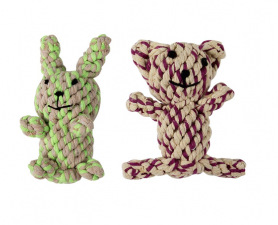 PAWISE DOG TOY ROPE BEAR AND BUNNY DISPL