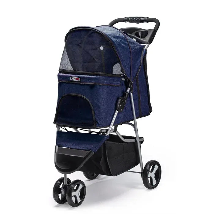 DOGLINE 3 WHEEL STROLLER WITH CUP HOLDERS BLUE