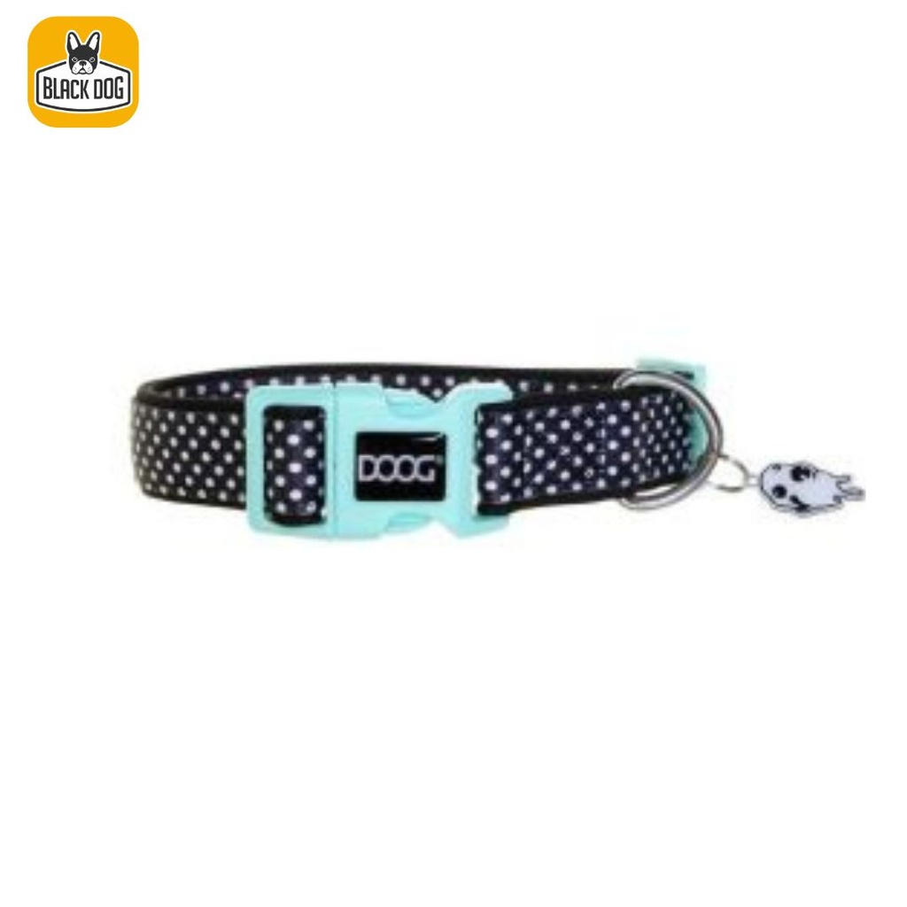 DOOG COLLAR BLACK W/WHITE DOTS M