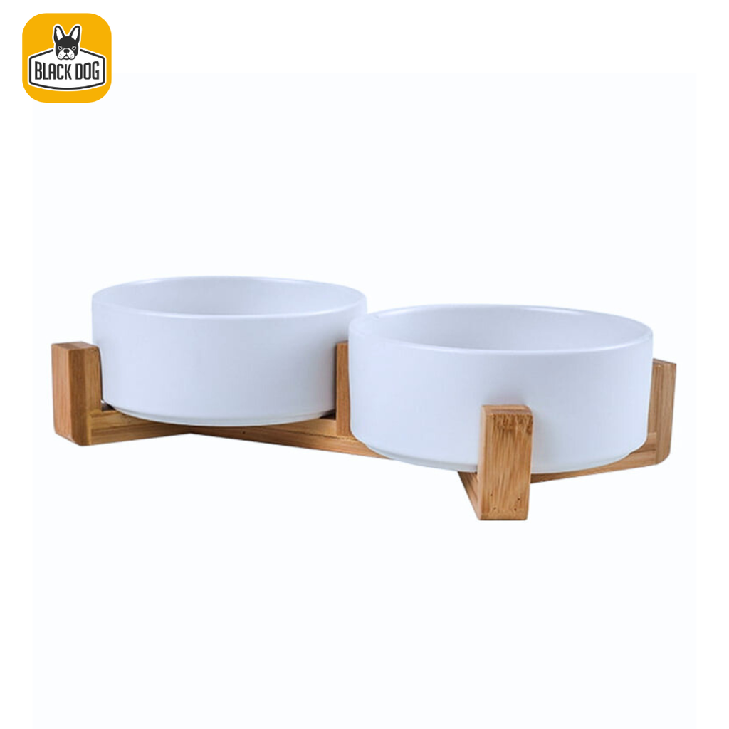 OPERA Ceramic Bowls with Bamboo Stand 2x850 ml - White