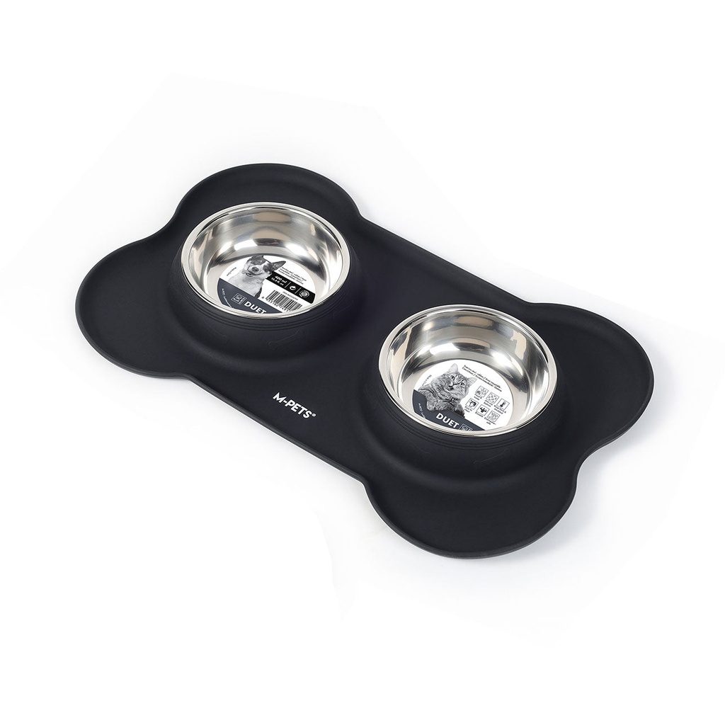 DUET stainless steel bowls with silicone mat 400ml x 2 - Black