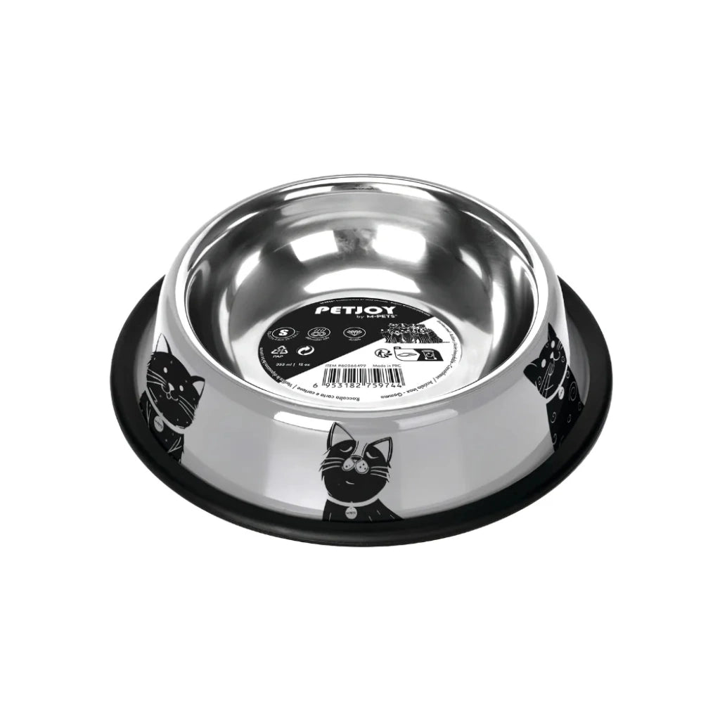 PETJOY CatFamily Stainless Bowl with Rubber Edge S - Black & White 355 ml