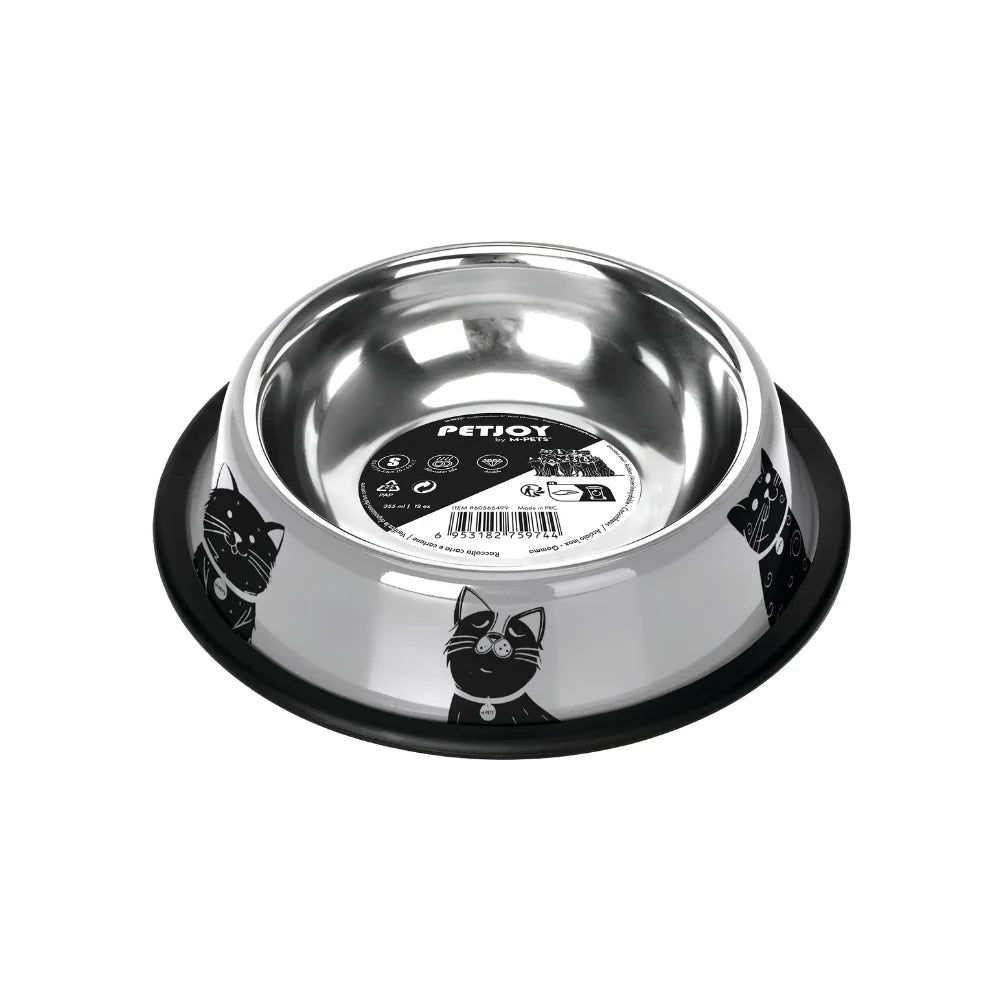 PETJOY CatFamily Stainless Bowl with Rubber Edge M - Black & White 610 ml