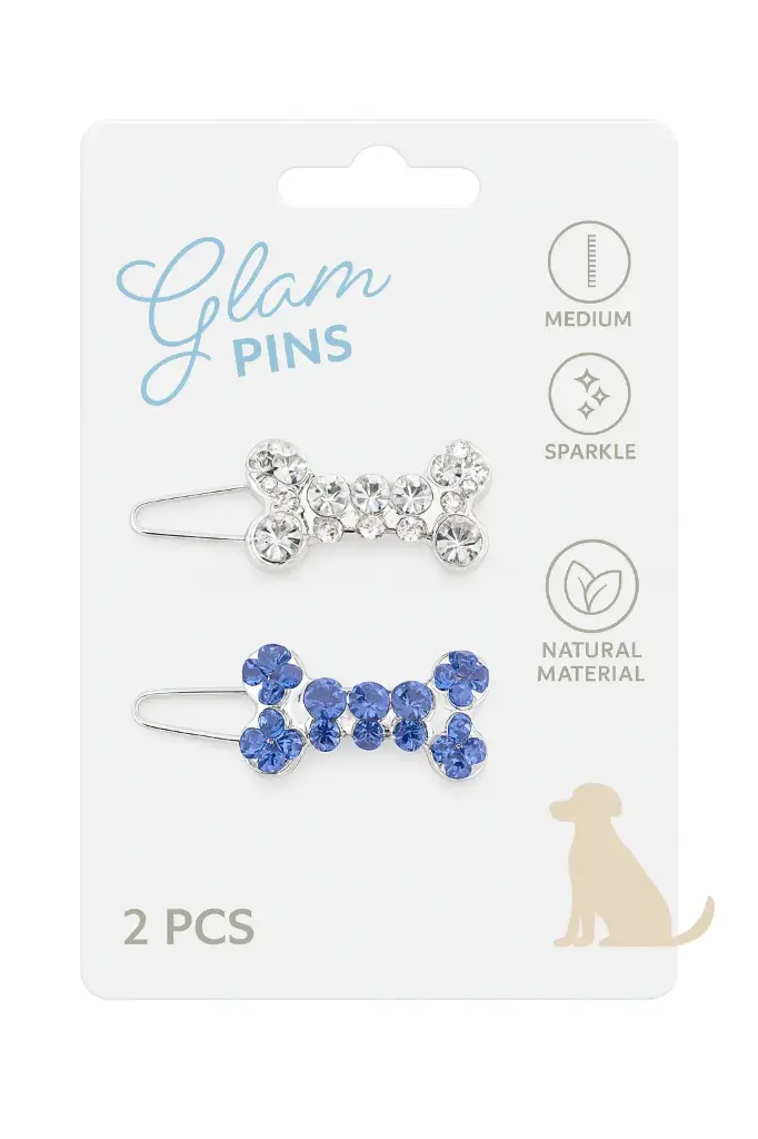 GLAM Hair Accessories for pets bone shape clip Blue&White