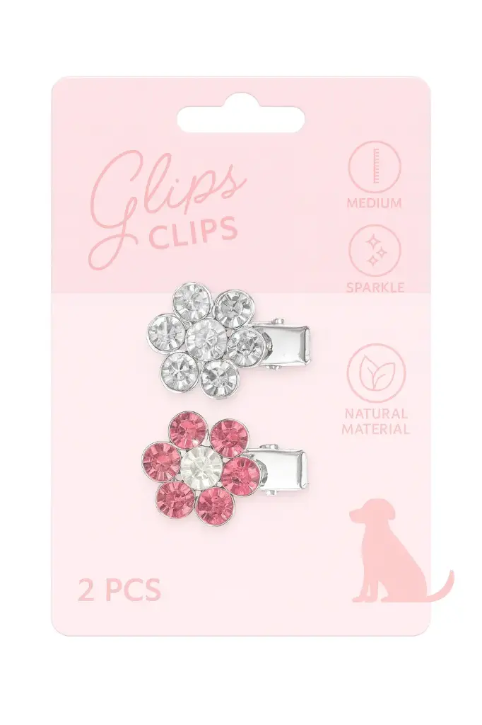 GLAM Hair Accessories for pets flower shape clip Pink&White