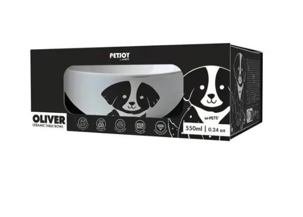 PETJOY Furry Feast Ceramic Bowl Oliver - Black & White 550ml 