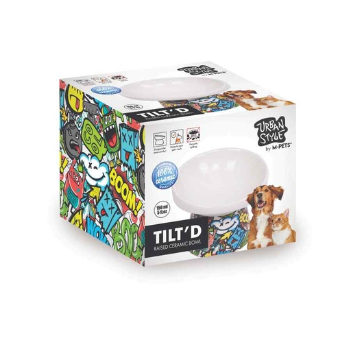 [20501399] URBANSTYLE TILT'D Raised Ceramic Bowl  Black & White - S