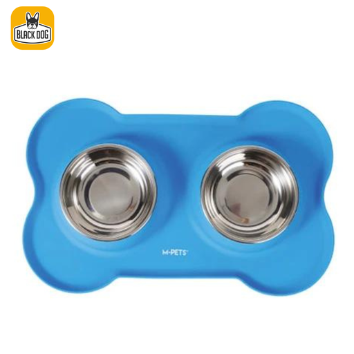 [60530999] DUET stainless steel bowls with silicone mat 400ml x 2 -Blue