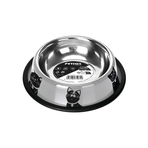 [60566499] PETJOY CatFamily Stainless Bowl with Rubber Edge S - Black & White 355 ml