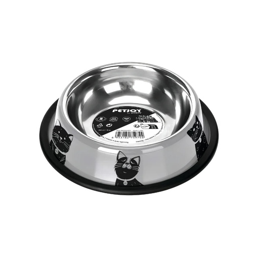 [60566599] PETJOY CatFamily Stainless Bowl with Rubber Edge M - Black & White 610 ml