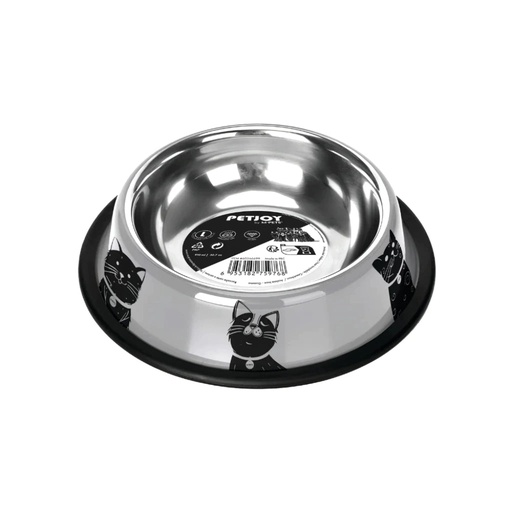 [60566699] PETJOY CatFamily Stainless Bowl with Rubber Edge L - Black & White 910 ml