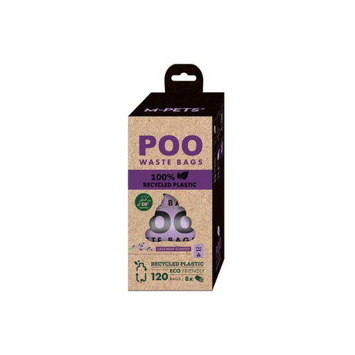 [10171499] POO 100% Recycled Plastic Dog Waste Bags (120 bags) - Lavender Scented 8 rolls